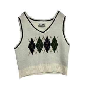 Hollister‎ Argyle Sweater Vest Women's Small Y2K Preppy V-Neck Knit